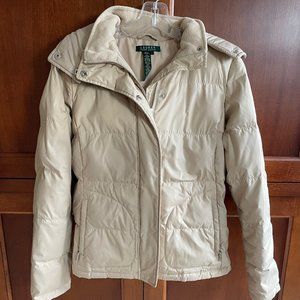 Women's Ralph Lauren Down Puffer Coat with Removable Faux Fur Collar Like New